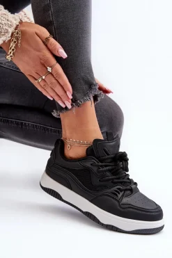 Sale Sneakersy Damskie Na Platformie Czarne Etnaria Damskie Sneakersy Damskie