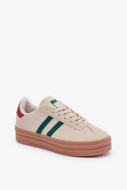 Online Boto Sneakersy Damskie Na Platformie Beżowo-Zielone Egelia
