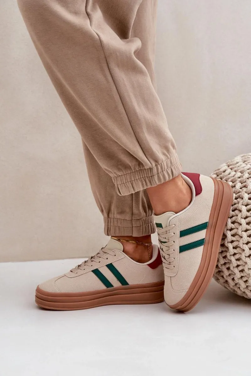 Online Boto Sneakersy Damskie Na Platformie Beżowo-Zielone Egelia