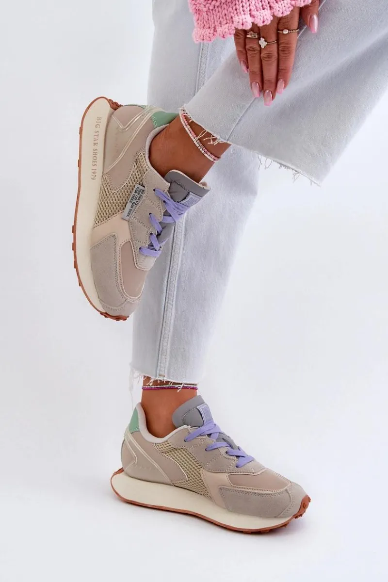 Discount Sneakersy Damskie Na Platformie Memory Foam System Big Star NN274681 Beżowe Damskie Buty Sportowe Na Platformie|Buty Sportowe Big Star