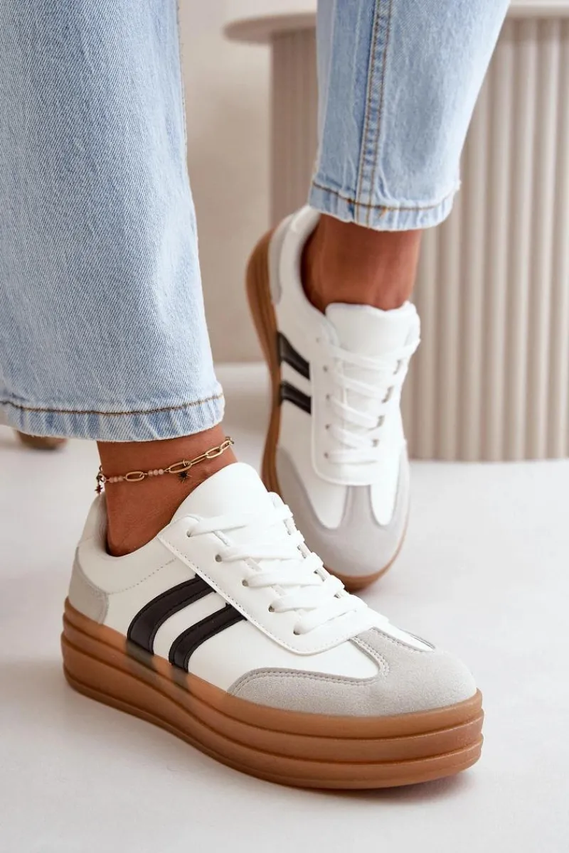 Sneakersy Damskie>Evento Sneakersy Damskie Na Platformie Biało-Szare Nesonice Biały
