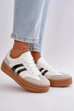 Sneakersy Damskie>Evento Sneakersy Damskie Na Platformie Biało-Szare Nesonice Biały
