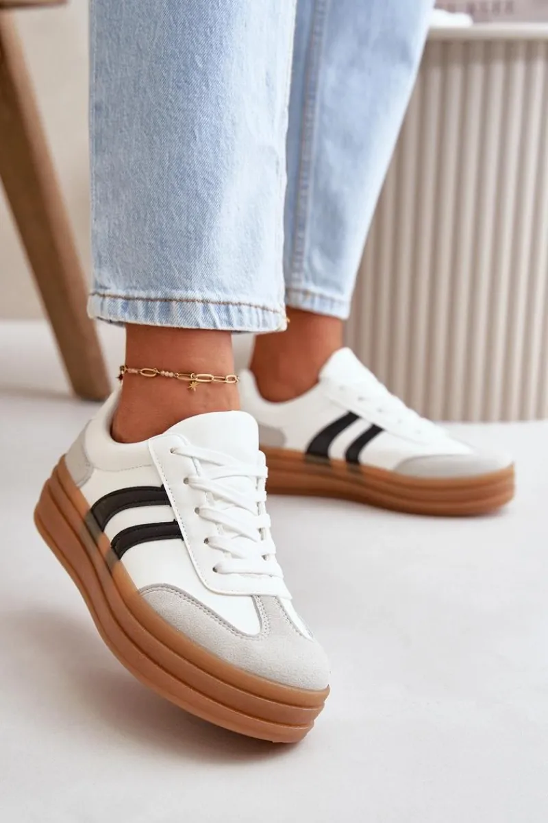 Sneakersy Damskie>Evento Sneakersy Damskie Na Platformie Biało-Szare Nesonice Biały