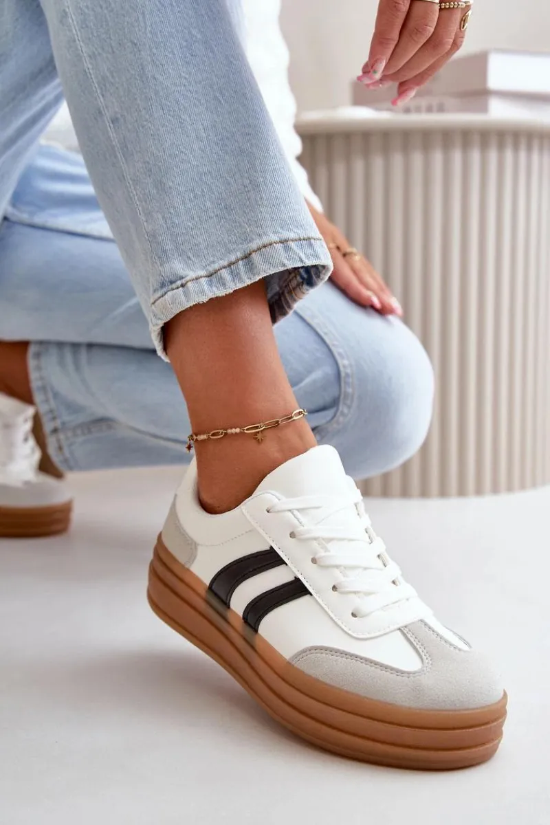Sneakersy Damskie>Evento Sneakersy Damskie Na Platformie Biało-Szare Nesonice Biały