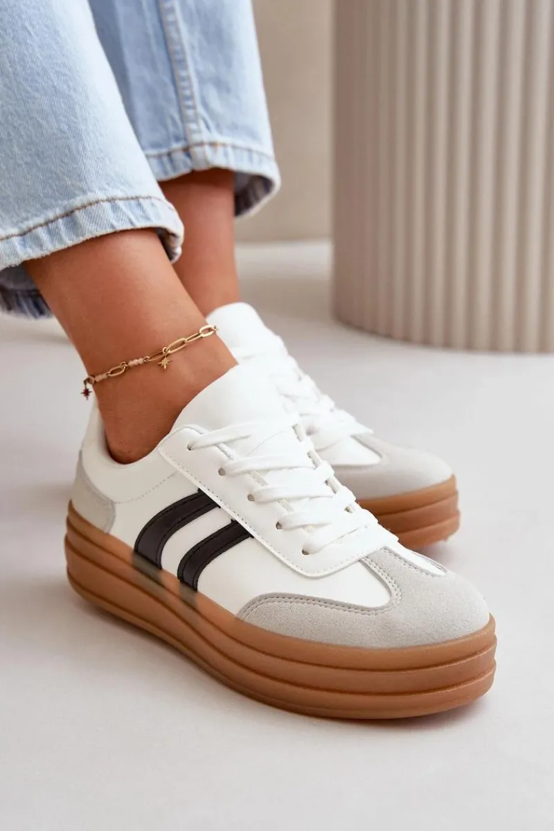 Sneakersy Damskie>Evento Sneakersy Damskie Na Platformie Biało-Szare Nesonice Biały