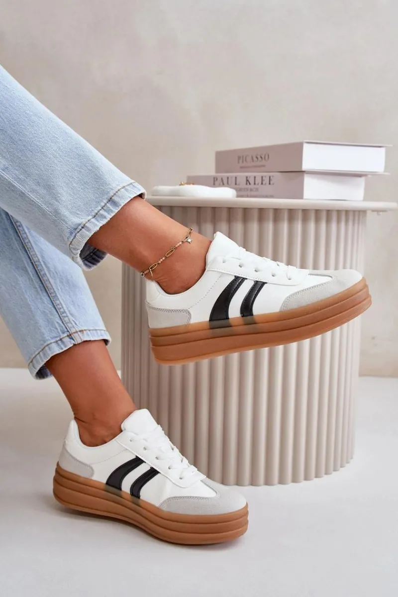 Sneakersy Damskie>Evento Sneakersy Damskie Na Platformie Biało-Szare Nesonice Biały