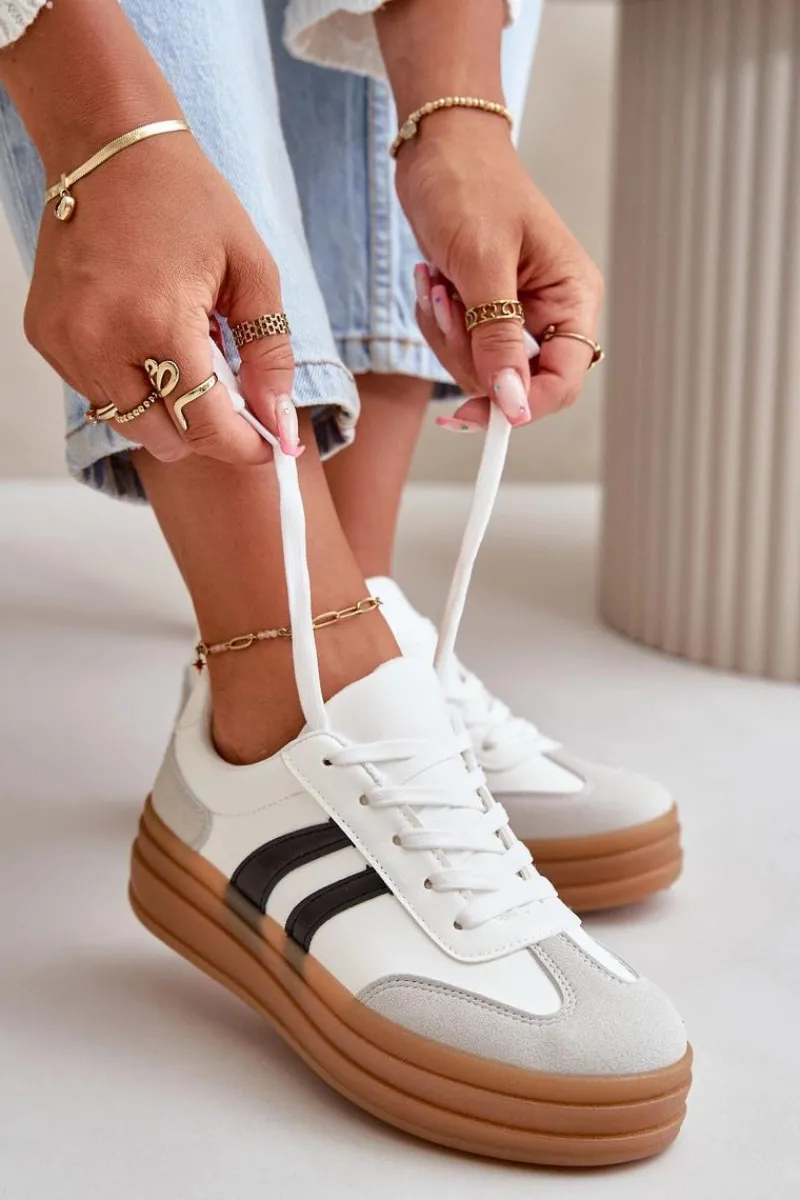 Sneakersy Damskie>Evento Sneakersy Damskie Na Platformie Biało-Szare Nesonice Biały