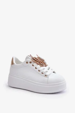 Clearance Boto Sneakersy Damskie Na Platformie Z Motylem Biało-Złote Naritevia Biały