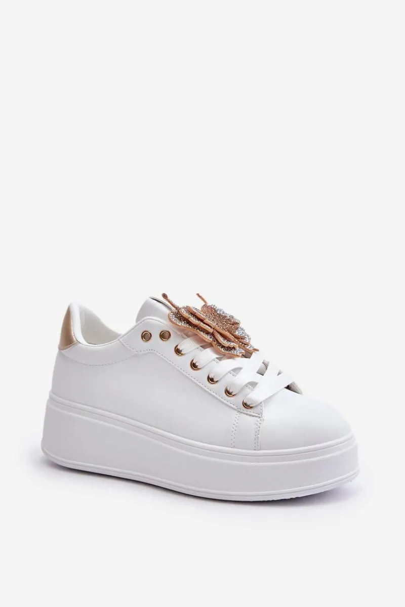 Clearance Boto Sneakersy Damskie Na Platformie Z Motylem Biało-Złote Naritevia Biały