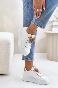 Clearance Boto Sneakersy Damskie Na Platformie Z Motylem Biało-Złote Naritevia Biały