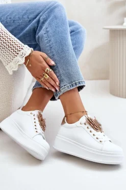 Clearance Boto Sneakersy Damskie Na Platformie Z Motylem Biało-Złote Naritevia Biały