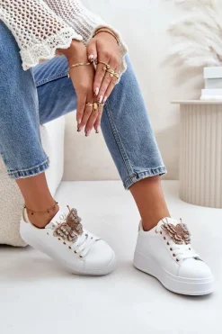 Clearance Boto Sneakersy Damskie Na Platformie Z Motylem Biało-Złote Naritevia Biały