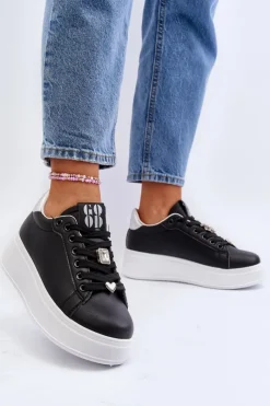 Online Sneakersy Damskie Na Platformie Z Ozdobami Czarne Herbisa Damskie Buty Sportowe Na Platformie|Sneakersy Damskie