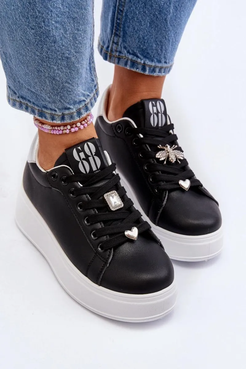 Online Sneakersy Damskie Na Platformie Z Ozdobami Czarne Herbisa Damskie Buty Sportowe Na Platformie|Sneakersy Damskie