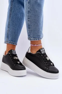 Online Sneakersy Damskie Na Platformie Z Ozdobami Czarne Herbisa Damskie Buty Sportowe Na Platformie|Sneakersy Damskie