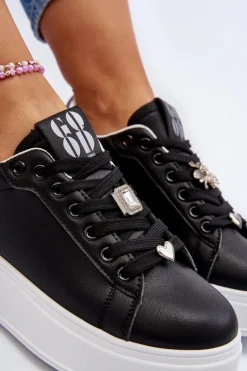 Online Sneakersy Damskie Na Platformie Z Ozdobami Czarne Herbisa Damskie Buty Sportowe Na Platformie|Sneakersy Damskie
