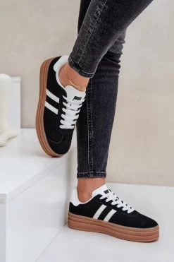 Best Sneakersy Damskie Na Platformie Czarne Egelia Damskie Buty Sportowe Na Platformie|Sneakersy Damskie