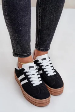 Best Sneakersy Damskie Na Platformie Czarne Egelia Damskie Buty Sportowe Na Platformie|Sneakersy Damskie