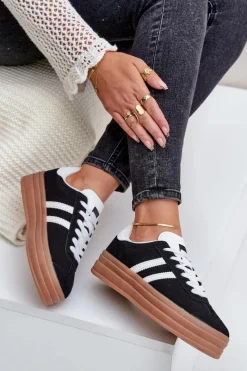 Best Sneakersy Damskie Na Platformie Czarne Egelia Damskie Buty Sportowe Na Platformie|Sneakersy Damskie