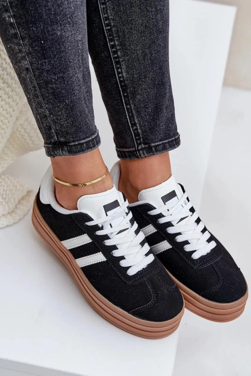 Best Sneakersy Damskie Na Platformie Czarne Egelia Damskie Buty Sportowe Na Platformie|Sneakersy Damskie