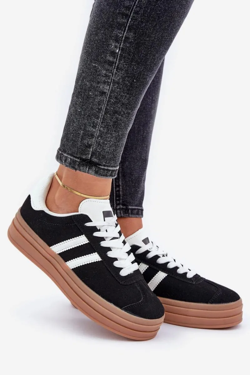 Best Sneakersy Damskie Na Platformie Czarne Egelia Damskie Buty Sportowe Na Platformie|Sneakersy Damskie