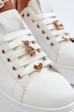 New Boto Sneakersy Damskie Na Platformie Z Przypinkami Eko Skóra Białe Cavisa