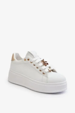 New Boto Sneakersy Damskie Na Platformie Z Przypinkami Eko Skóra Białe Cavisa