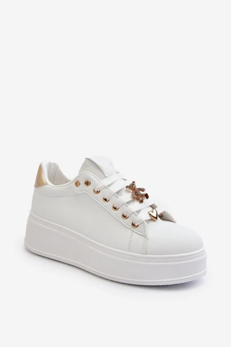 New Boto Sneakersy Damskie Na Platformie Z Przypinkami Eko Skóra Białe Cavisa