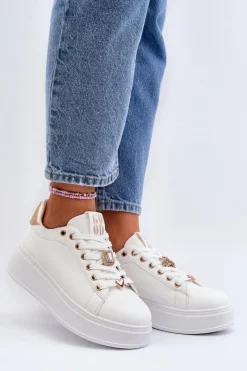 Buty Sportowe Na Platformie|Sneakersy Damskie>Boto Sneakersy Damskie Na Platformie Z Ozdobami Białe Herbisa