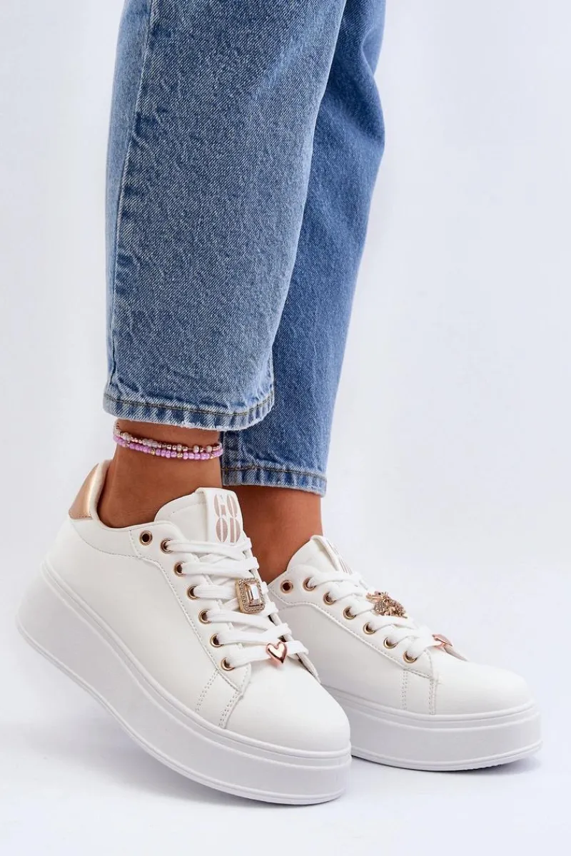 Buty Sportowe Na Platformie|Sneakersy Damskie>Boto Sneakersy Damskie Na Platformie Z Ozdobami Białe Herbisa