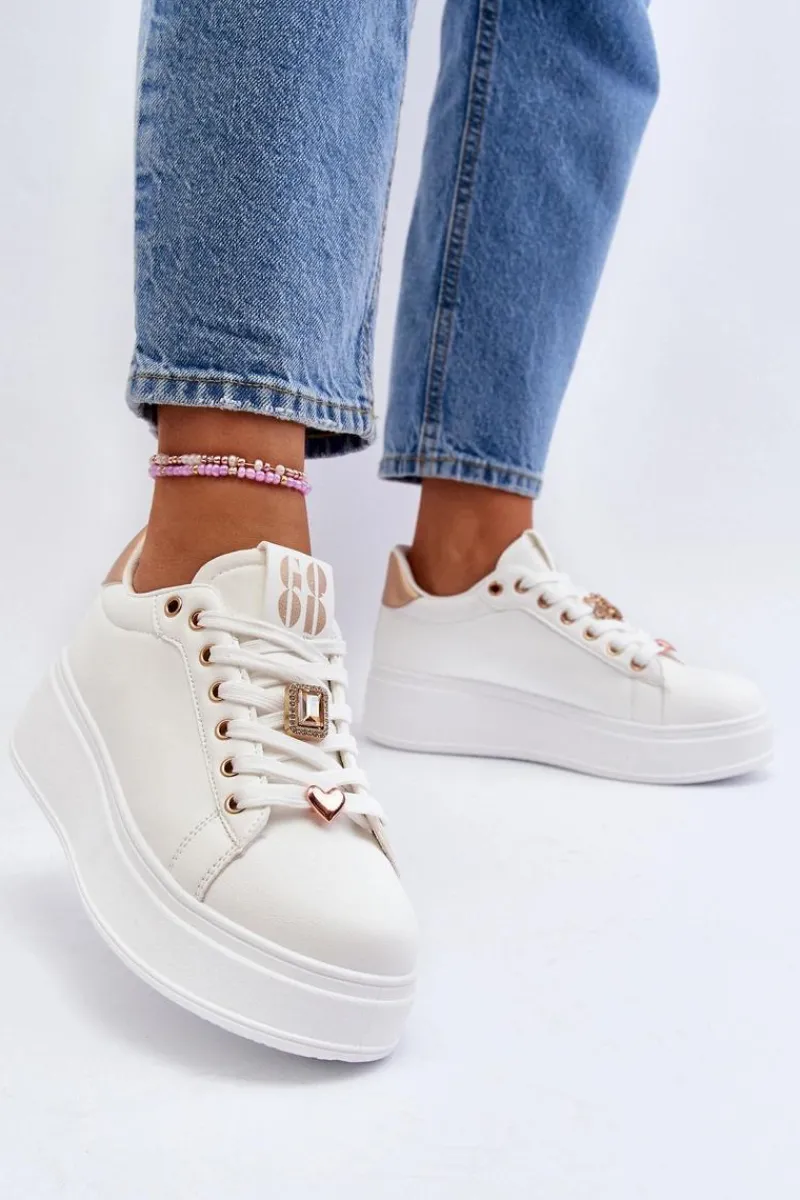 Buty Sportowe Na Platformie|Sneakersy Damskie>Boto Sneakersy Damskie Na Platformie Z Ozdobami Białe Herbisa