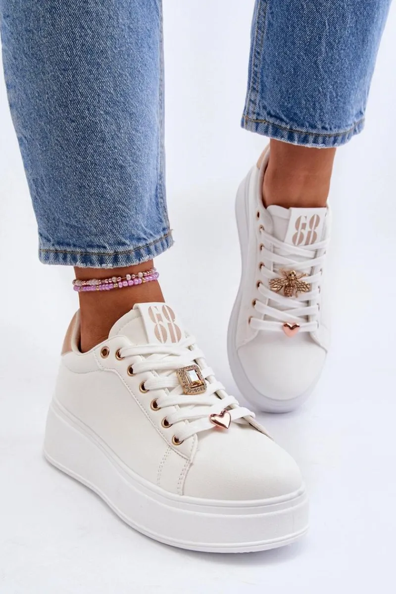 Buty Sportowe Na Platformie|Sneakersy Damskie>Boto Sneakersy Damskie Na Platformie Z Ozdobami Białe Herbisa