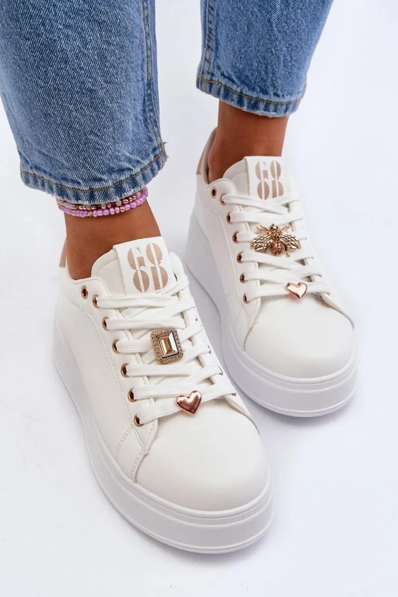 Buty Sportowe Na Platformie|Sneakersy Damskie>Boto Sneakersy Damskie Na Platformie Z Ozdobami Białe Herbisa