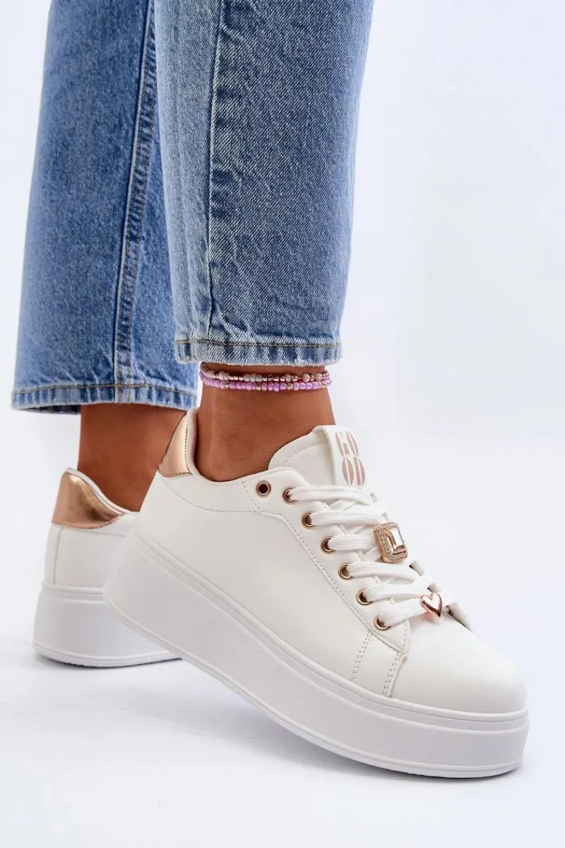 Buty Sportowe Na Platformie|Sneakersy Damskie>Boto Sneakersy Damskie Na Platformie Z Ozdobami Białe Herbisa