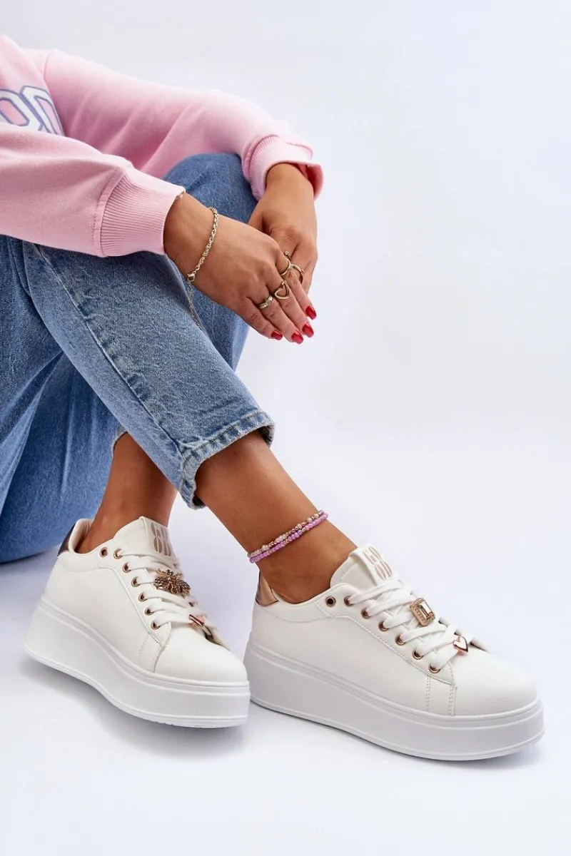 Buty Sportowe Na Platformie|Sneakersy Damskie>Boto Sneakersy Damskie Na Platformie Z Ozdobami Białe Herbisa