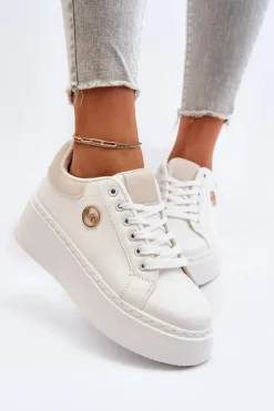 New Sneakersy Damskie Na Platformie Białe Eshen Damskie Buty Sportowe Na Platformie|Sneakersy Damskie