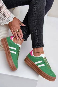 Buty Sportowe Na Platformie|Sneakersy Damskie>Boto Sneakersy Damskie Na Platformie Zielone Egelia Zielony