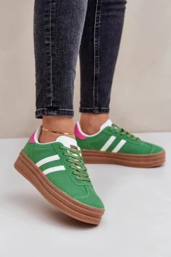 Buty Sportowe Na Platformie|Sneakersy Damskie>Boto Sneakersy Damskie Na Platformie Zielone Egelia Zielony