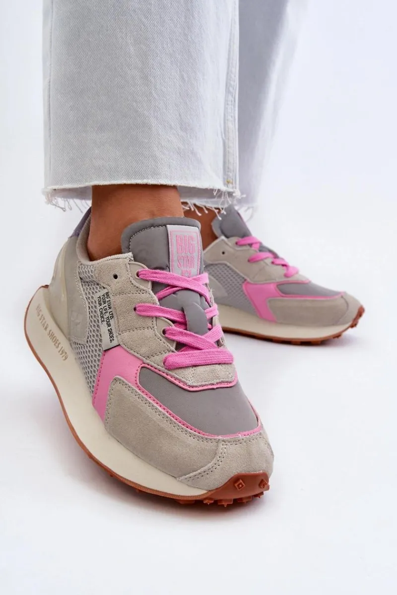 Buty Sportowe Na Platformie|Buty Sportowe Big Star>Big Star Shoes Sneakersy Damskie Na Platformie Memory Foam System Big Star NN274680 Szaro-Różowe