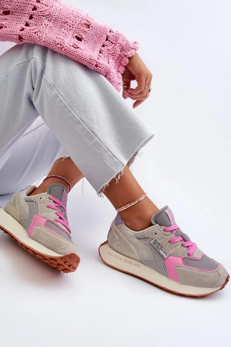 Buty Sportowe Na Platformie|Buty Sportowe Big Star>Big Star Shoes Sneakersy Damskie Na Platformie Memory Foam System Big Star NN274680 Szaro-Różowe