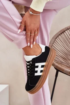 Discount Evento Sneakersy Damskie Na Platformie Czarne Syliyana Czarny