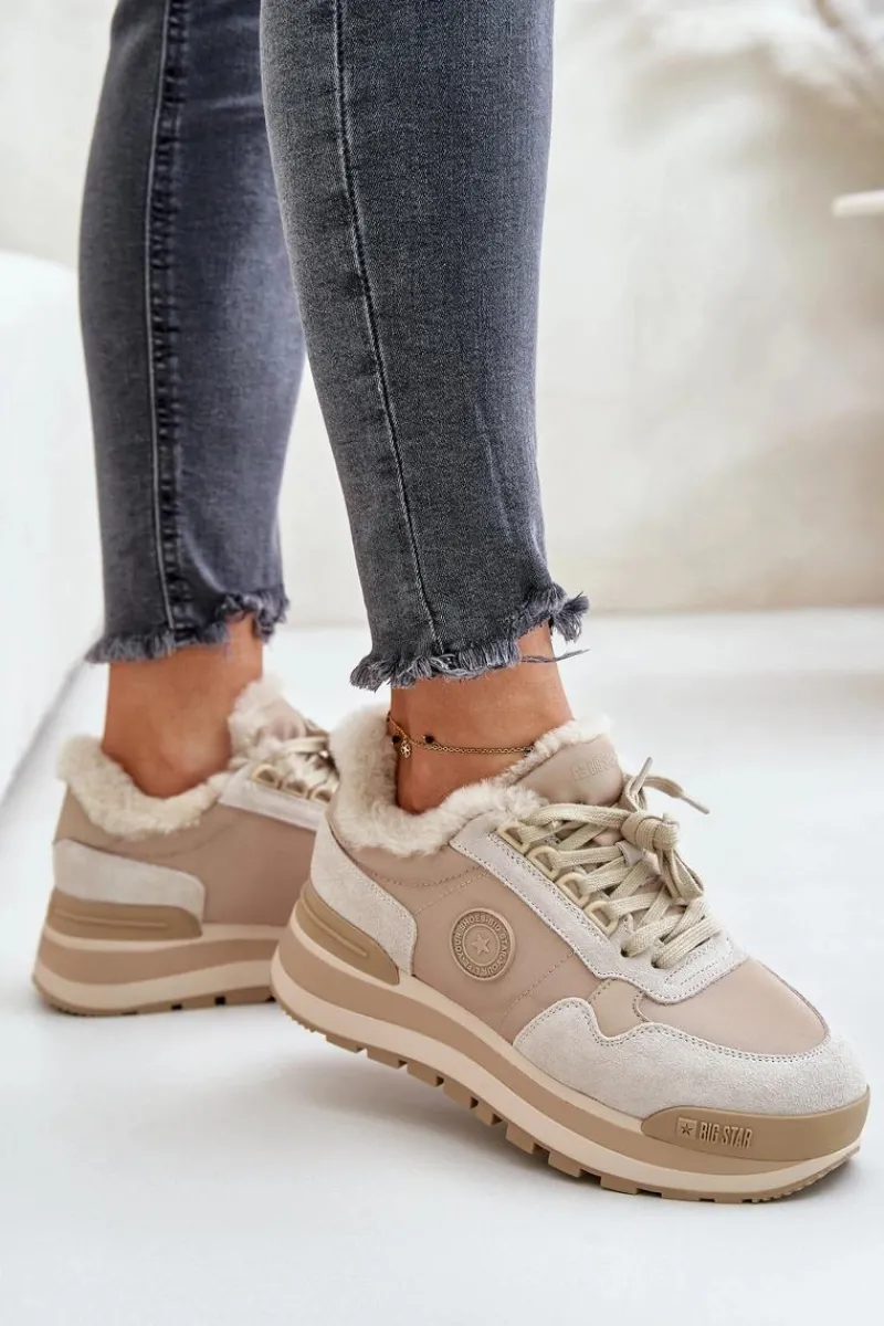 Clearance Sneakersy Damskie Ocieplane Na Platformie Big Star OO274A214 Beżowe Damskie Buty Sportowe Big Star|Sneakersy Damskie