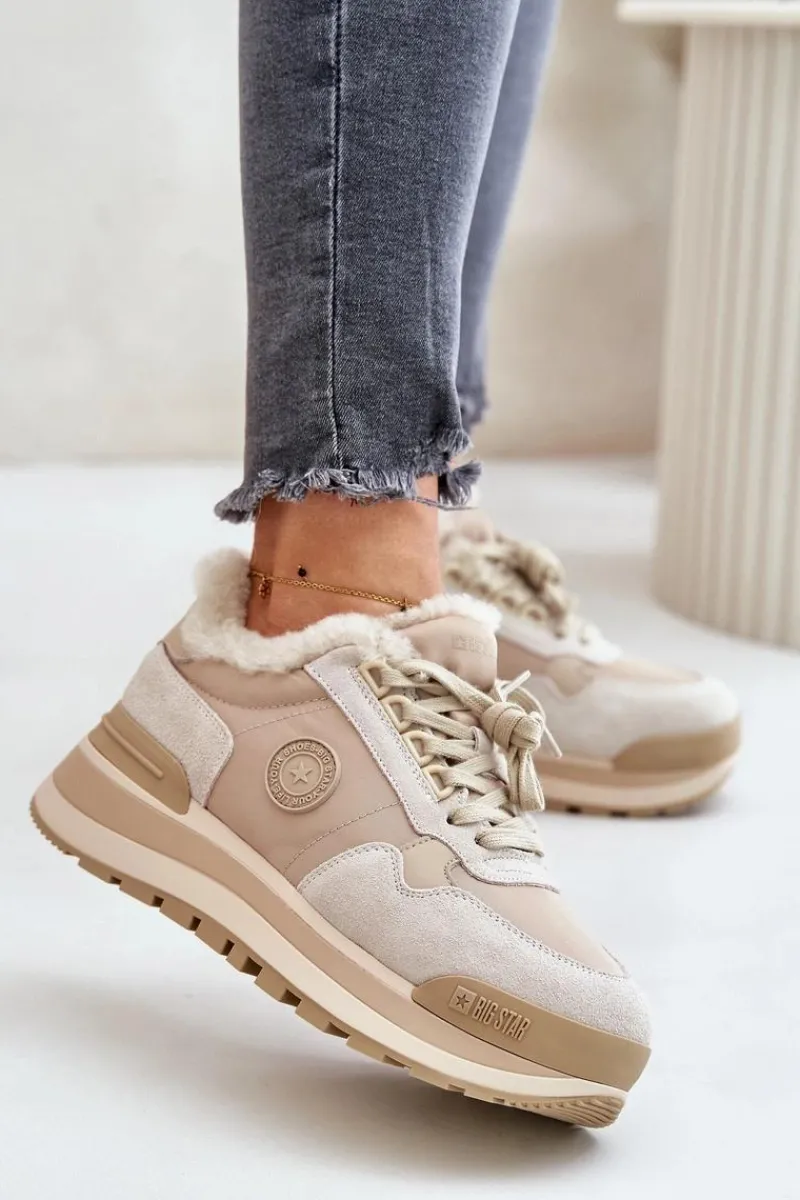 Clearance Sneakersy Damskie Ocieplane Na Platformie Big Star OO274A214 Beżowe Damskie Buty Sportowe Big Star|Sneakersy Damskie