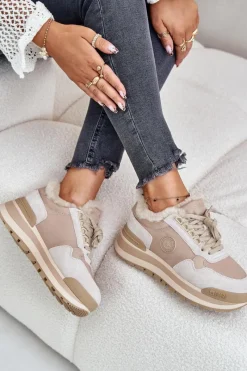 Clearance Sneakersy Damskie Ocieplane Na Platformie Big Star OO274A214 Beżowe Damskie Buty Sportowe Big Star|Sneakersy Damskie