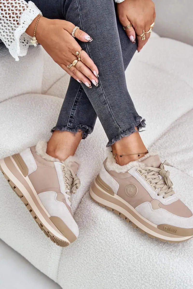 Clearance Sneakersy Damskie Ocieplane Na Platformie Big Star OO274A214 Beżowe Damskie Buty Sportowe Big Star|Sneakersy Damskie