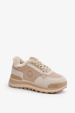 Clearance Sneakersy Damskie Ocieplane Na Platformie Big Star OO274A214 Beżowe Damskie Buty Sportowe Big Star|Sneakersy Damskie