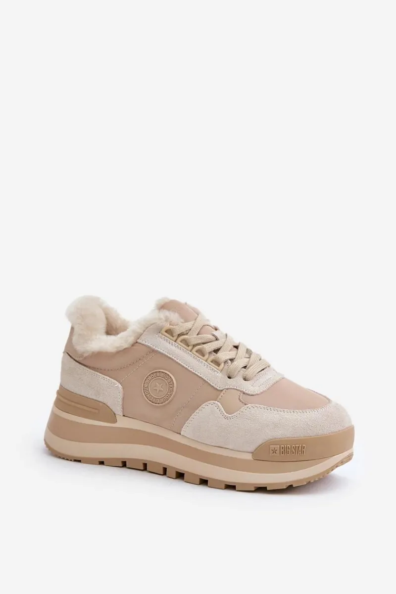 Clearance Sneakersy Damskie Ocieplane Na Platformie Big Star OO274A214 Beżowe Damskie Buty Sportowe Big Star|Sneakersy Damskie