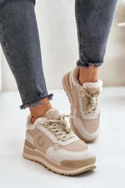 Clearance Sneakersy Damskie Ocieplane Na Platformie Big Star OO274A214 Beżowe Damskie Buty Sportowe Big Star|Sneakersy Damskie