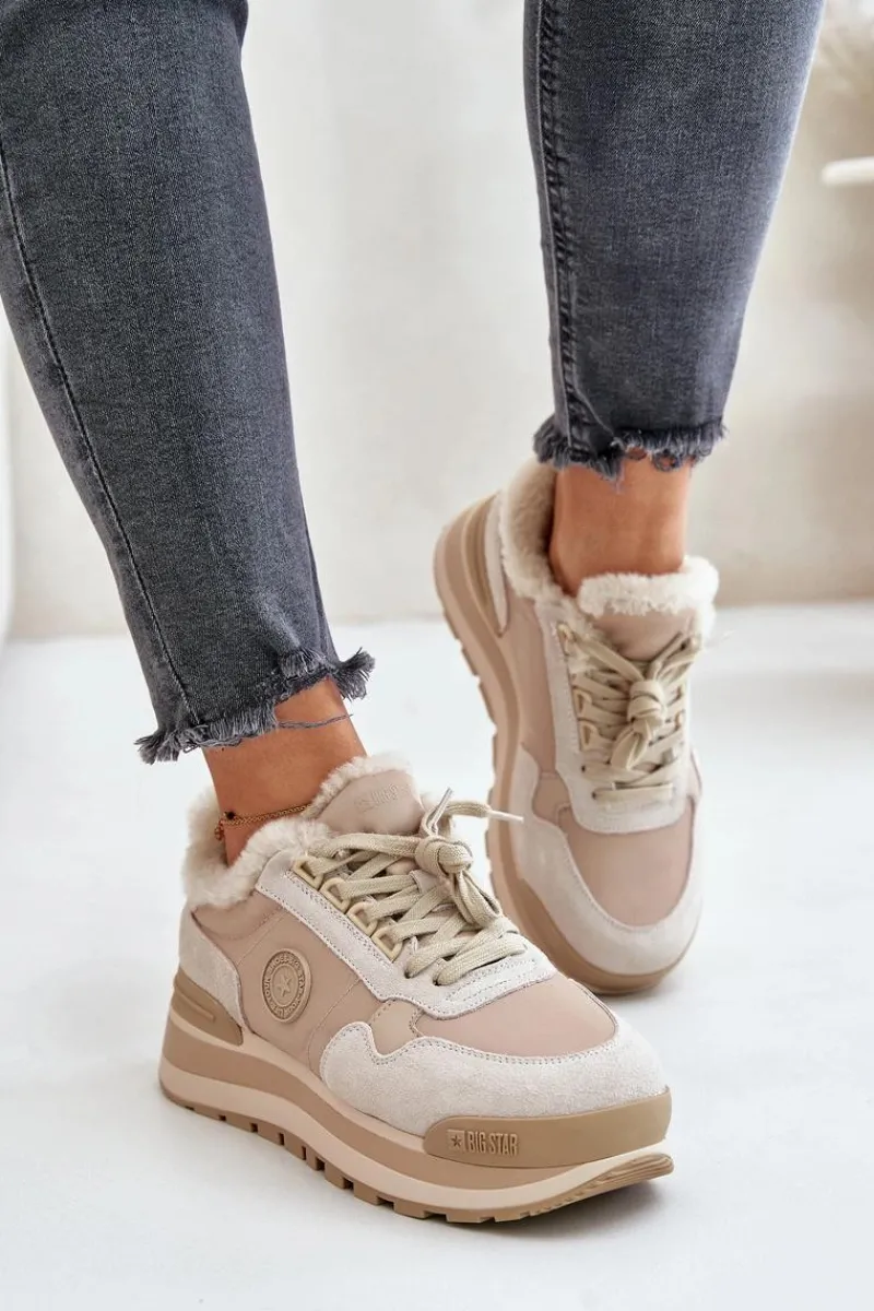 Clearance Sneakersy Damskie Ocieplane Na Platformie Big Star OO274A214 Beżowe Damskie Buty Sportowe Big Star|Sneakersy Damskie