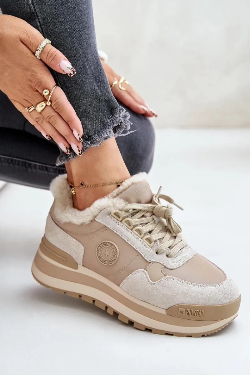 Clearance Sneakersy Damskie Ocieplane Na Platformie Big Star OO274A214 Beżowe Damskie Buty Sportowe Big Star|Sneakersy Damskie